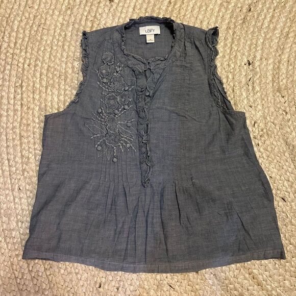 LOFT Ann Taylor Gray Sleeveless Floral Blouse - Picture 1 of 3